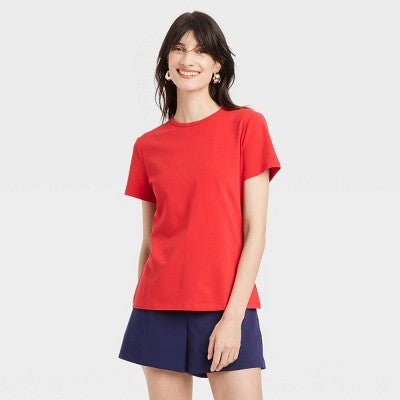 Women's Short Sleeve T-Shirt - A New Day Red XL: Cotton-Spandex Blend
