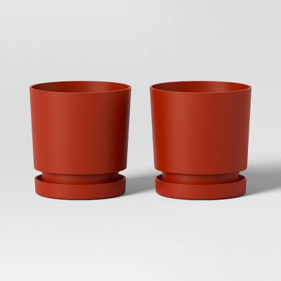 2pc Recycled Resin Indoor Outdoor Planter Pots Red 4"x4"x4" - Room Essentials