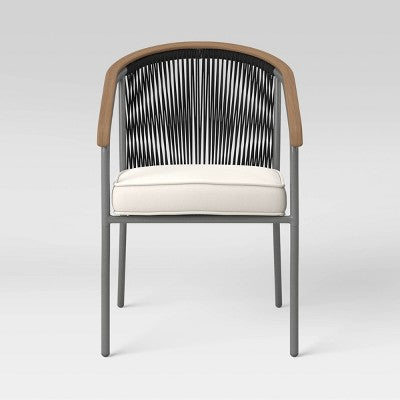 2pc Apex Mixed Material Outdoor Patio Dining Chairs Arm Chairs Black - Threshold: Aluminum & Steel Frame, Removable Cushions (LOCAL PICKUP ONLY)