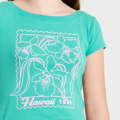 Girls' Boat Neck Short Sleeve "Hawaii" Graphic Baby T-Shirt - art class Green M