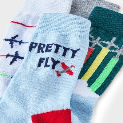 Boys' 4pk Crew Airplane Socks - Cat & Jack Blue M