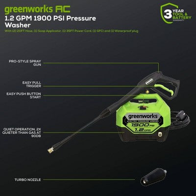 Greenworks 1900 PSI 1.2 GPM Electric Pressure Washer (LOCAL PICKUP ONLY)