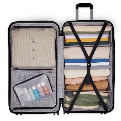 American Tourister Trunk Hardside Spinner Suitcase - Black: Wheeled Check Luggage