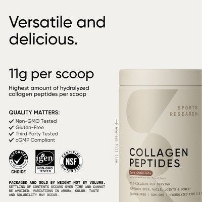 Sports Research Collagen Peptides, Dark Chocolate, 1.41 lb (640 g)