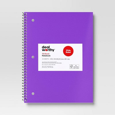 Subject Spiral Notebook Wide Ruled Purple - Dealworthy