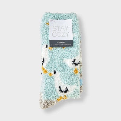 Women's Duck 2pk Cozy Crew Socks - Aqua/Ivory/Gray 4-10