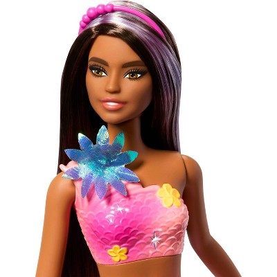 Barbie Flower Magic Mermaid Toy Doll with Surprise Blooming Flowers Feature, Long Brown Hair with Purple Highlights