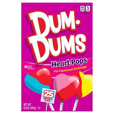 DumDums Valentine's Day Heart Pops Classroom Exchange Candy Box - 8.8oz/25ct