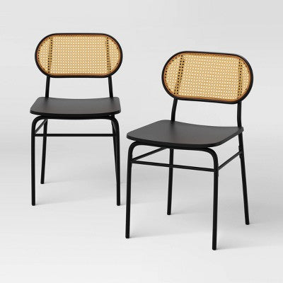 Set of 2 Wicker Back Metal Dining Chair Black - Room Essentials (LOCAL PICKUP ONLY)