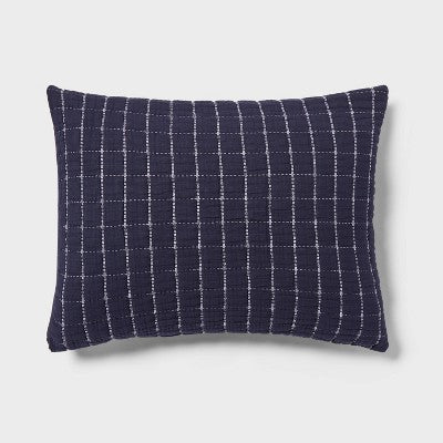 Standard Yarn Dye Crinkle Grid Quilt Sham Navy Blue/Ivory - Threshold: Cotton Weave, OEKO-TEX Certified, Machine Washable