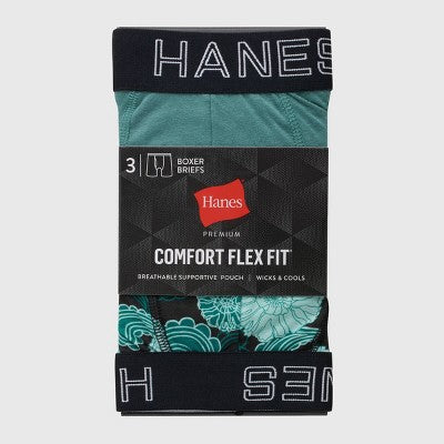 Hanes Premium Men's Floral Comfort Flex Fit Boxer Briefs 3pk - Green/Black S