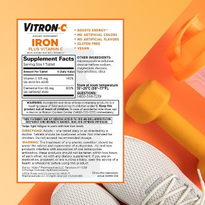 Vitron-C Iron with Vitamin C Immune Support Vegan Supplement Tablet - 60ct