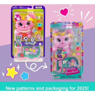 Polly Pocket Tea Party Bunny Compact Travel Toy Playset and Accessories - 10pc