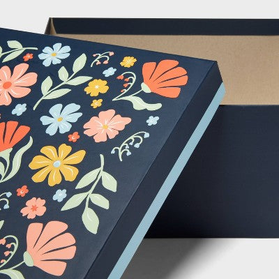 Square Gift Box Floral on Navy - Spritz
