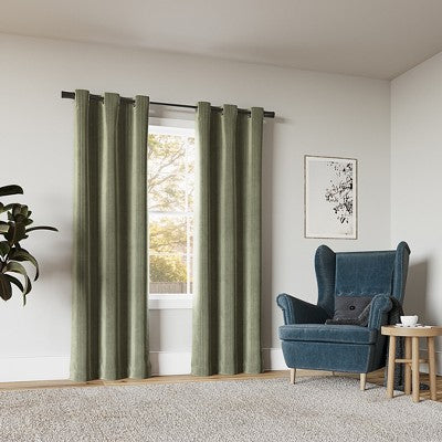 40"x84" Sun Zero Blackout Cascade Pleated Velvet Grommet Curtain Panel Sage Green: Modern Indoor Decor