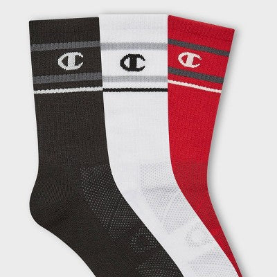Champion All Sport Performance Crew Socks 3pk - Black/White/Red L