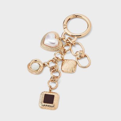 Mixed Simulated Pearl Bezel Dangle Bag Charm - A New Day Gold