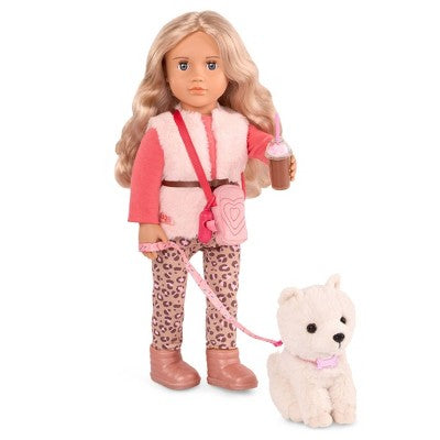 Our Generation Kinsley & Kenzi 18" Doll & Pet Puppy Set: Blonde Wavy Hair, Gray Eyes, Plastic & Polyester Material
