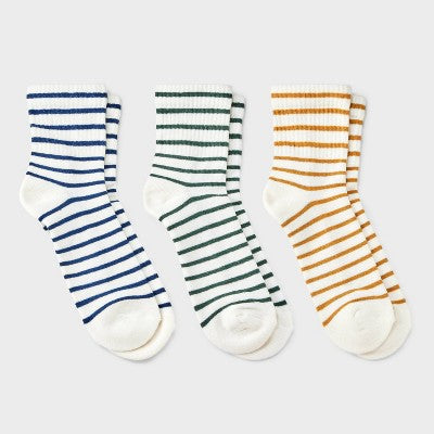 Women's Striped Cushioned 3pk Mid Crew Socks - Universal Thread Olive Green/Navy/Gold 4-10: Knit