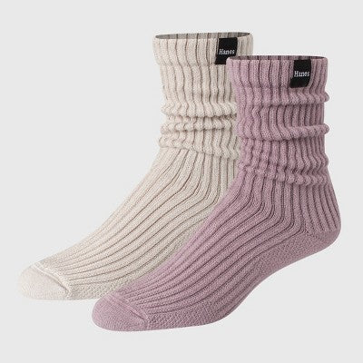 Hanes Originals Premium Men's SuperSoft Slouch Crew Socks 2pk - Sand/Mauve 6-12