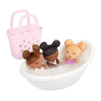 LullaBaby Bathtime Set with 3 Plush Bath Dolls in Pink Basket