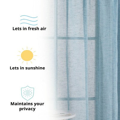 HLC.ME Penelope Faux Linen Textured Privacy Sheer Light Filtering Rod Pocket Curtains Panels, Set of 2 - Ivory, 54 W x 96 L