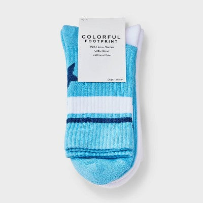 Women's Stars Cushioned Ribbed 2pk Mid Crew Socks - Blue/White/Navy 4-10