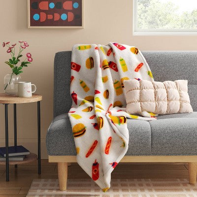 Printed Hot Dog Hamburger Plush Throw Blanket Tomato Red/Pearl - Room Essentials