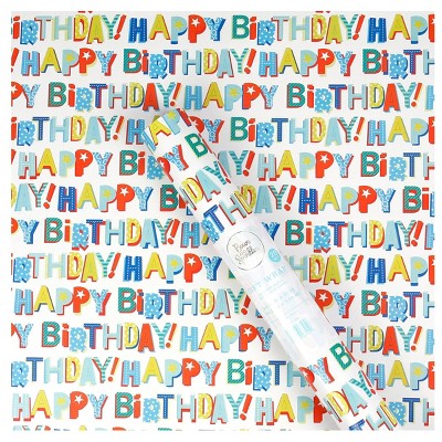Bows And Sparkles 96"x30" 'Happy Birthday' Gift Wrapping Paper White (LOCAL PICKUP ONLY)
