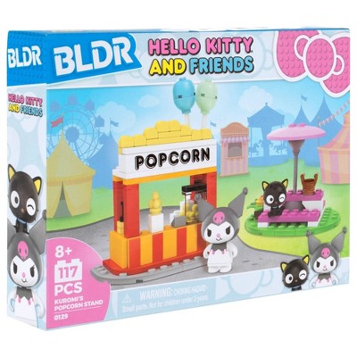 Hello Kitty Small Set & 2.2" Buildable Figure BLDR Sanrio Small Set - Popcorn Booth With Chococat & Kuromi