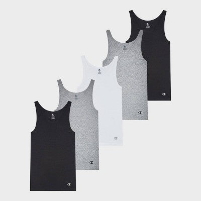 Champion Men's Iconic Essentials 5pk Rib Tank Top Shirt - Black/Gray/White XL