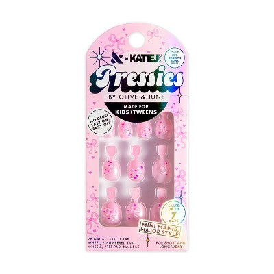 Olive & June Pressies Fake Nails - Katie J - XS/S Round - Coquette Bows