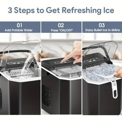 Silonn Ice Maker Countertop, Portable Ice Machine with Carry Handle, Self-Cleaning Ice Makers with Basket and Scoop, 9 Cubes in 6 Mins, 26 lbs per Day