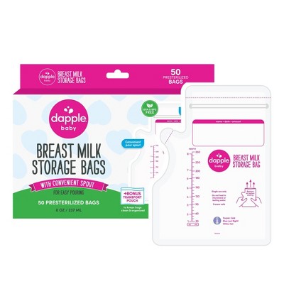 Dapple Temp-Sensing No Leak Breast Milk Storage Bags with Easy Pour Spout - 50ct