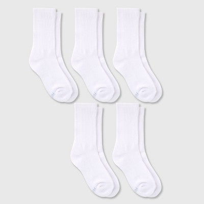 Hanes Premium Girls' Pure 5pk Crew Socks White L