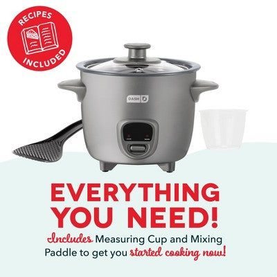 Dash 2-Cup Electric Mini Rice Cooker - Graphite: Small Rice Maker, Automatic Keep Warm, Includes Recipes & Accessories