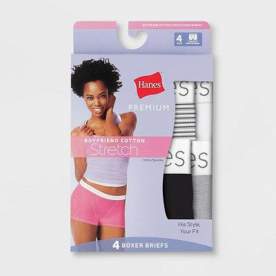 Hanes Premium Women's 4pk Boyfriend Cotton Stretch Boxer Briefs - Color May Vary M