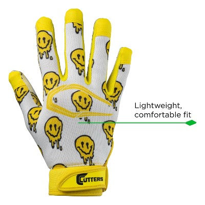 Cutters Game Day Receiver Football Gloves Youth - Smile S/M: Strap Closure, Nylon