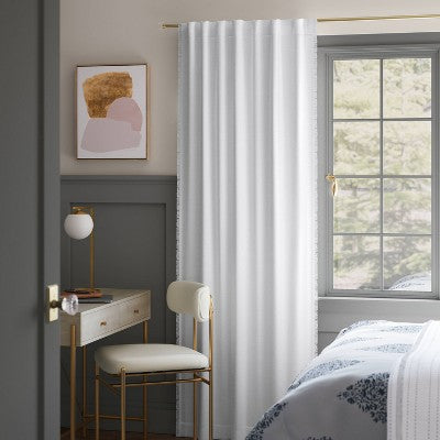 50"x84" Blackout Slub Weave Raw Edge Curtain Panel White - Threshold