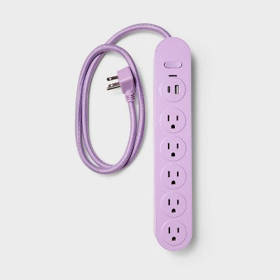 5 Outlet Surge Protector 3' Cord with USB Purple - heyday