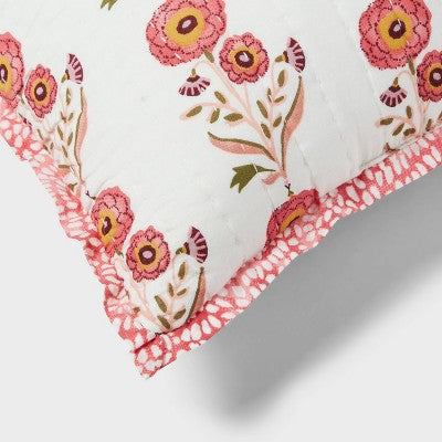 Sunflower Dec Pillow Oblong Ivory/Melon Pink/Gold/Green - Threshold: Cotton Voile, Indoor Use, Floral Design