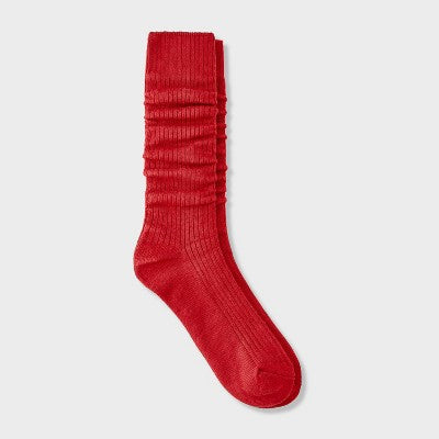 Women's Ribbed Super Soft Slouch Crew Boot Socks - Auden Red 4-10