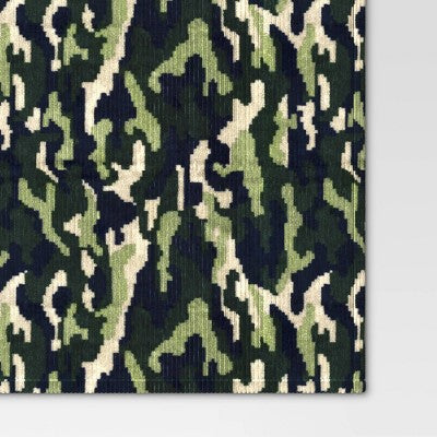 Printed Camo Ribbed Plush Throw Blanket Navy/Dark Green/Neutral - Room Essentials