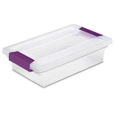 Sterilite 1.9qt Purple Latch Box Clear: Plastic Storage Bin with Lid, Portable, Stackable, Built-In Handles, Universal Use