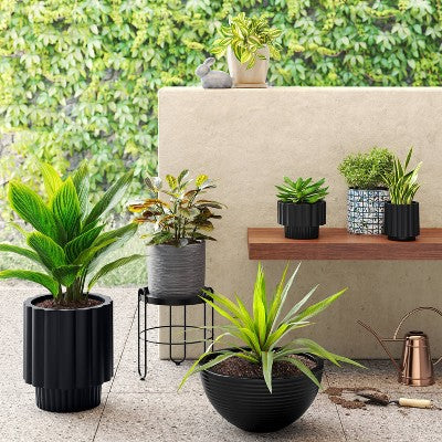 Fluted Outdoor Planter Gray 10" - Threshold