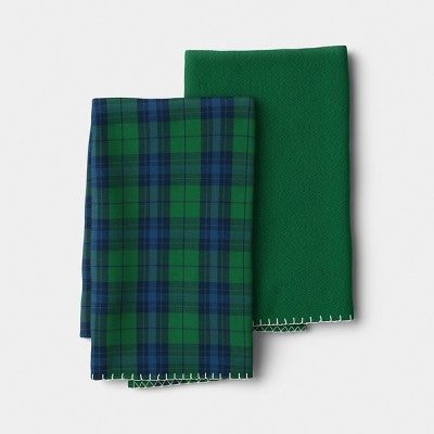 2pk Christmas Green Plaid Kitchen Towels - Threshold