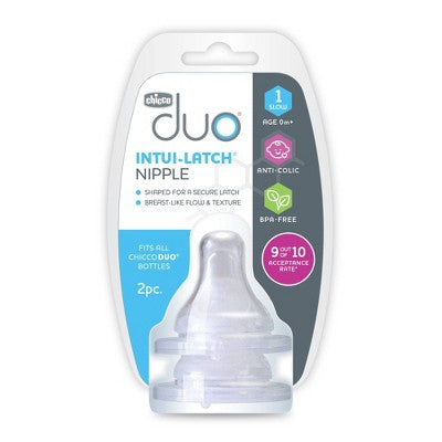 Chicco 2pk Duo Bottle Nipples Stage 1 Slow Flow - 0+ Months