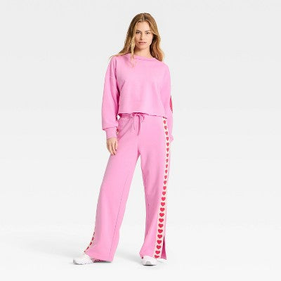Women's Patchwork Crewneck Sweatshirt - JoyLab Pink L