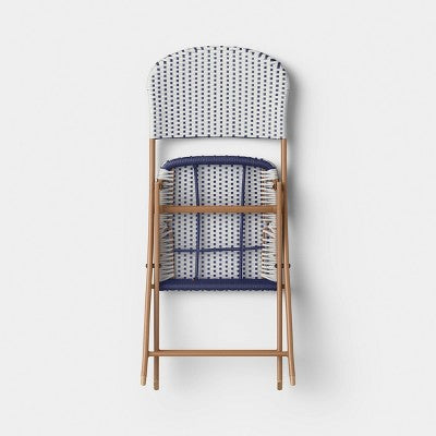 French Cafe Outdoor Folding Patio Accent Armless Chair Beige/White/Navy - Threshold (LOCAL PICKUP ONLY)
