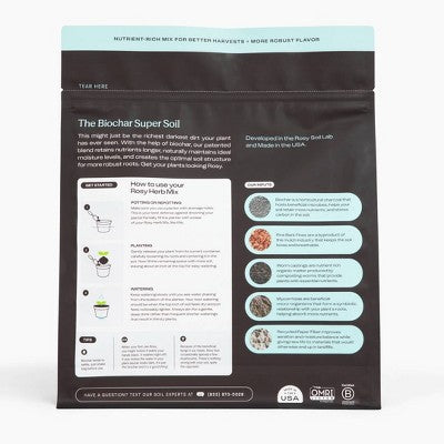 Rosy Soil 4qt Herb Mix Organic Potting Soil Blend for Indoor Plants: Enriched with Biochar, Worm Castings, Fast Draining, Peat Free